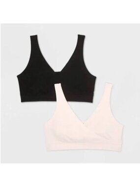 Auden size MEDIUM Nursing 2pk Pull-Over Seamless Sleep Bra - Black & Soft Petal
